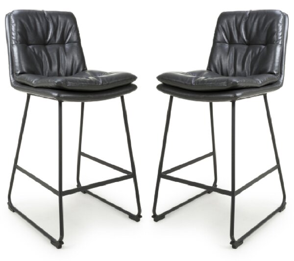 Attica Dark Grey Leather Bar Chairs With Metal Legs In Pair