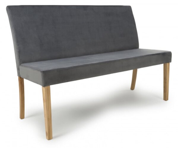 Destin Velvet Backed Dining Bench With Oak Legs In Grey