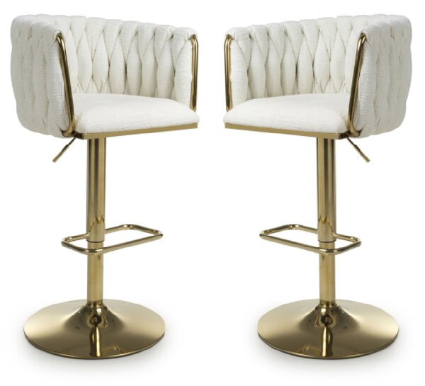 Bangor Cream Fabric Bar Stools With Gold Base In Pair