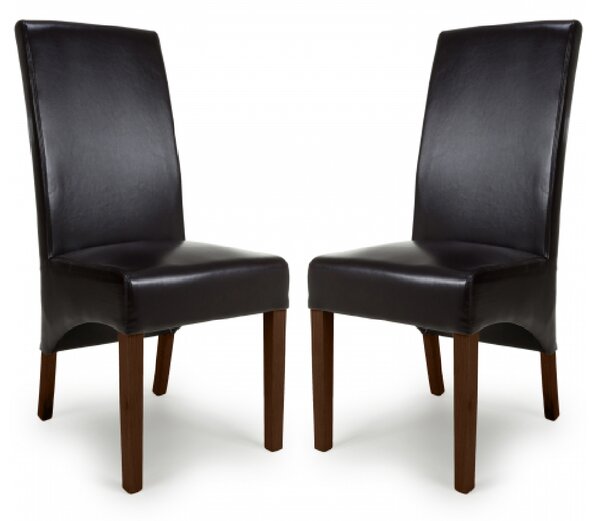 Kanata Dark Brown Leather Dining Chairs With Wooden Legs In Pair