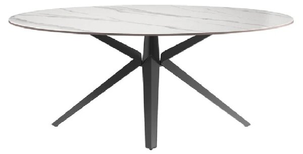 Vashon Ceramic Oval Dining Table With Black Legs In White