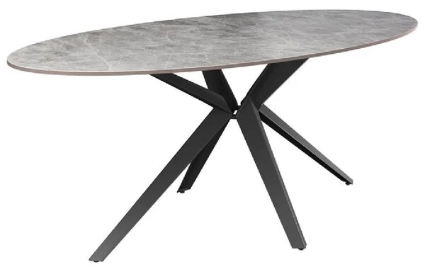 Vashon Ceramic Oval Dining Table With Black Legs In Grey