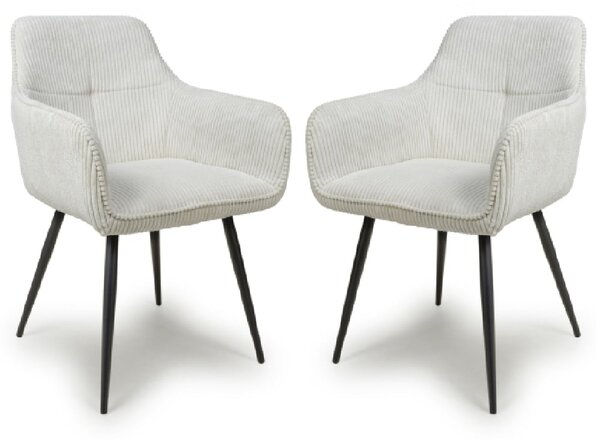 Davidson White Fabric Dining Chairs With Black Legs In Pair