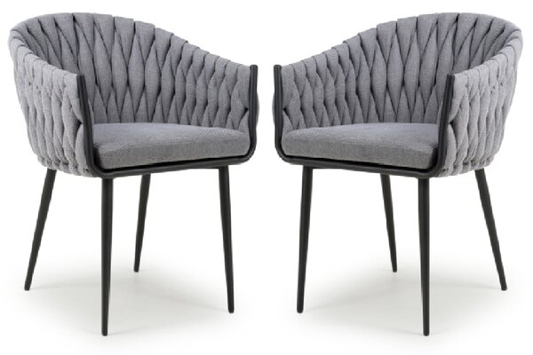 Pearl Grey Fabric Dining Chairs With Black Legs In Pair