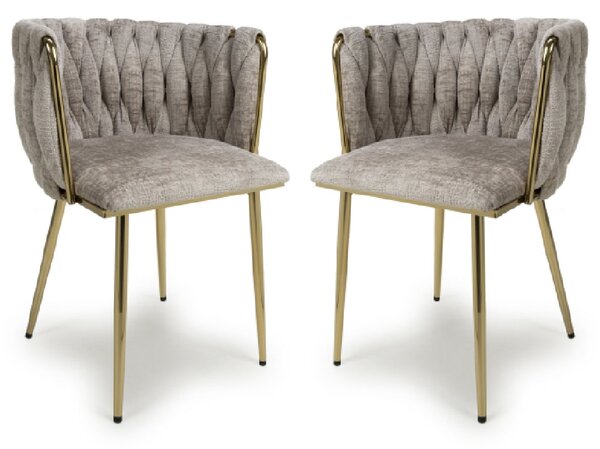 Oaklyn Mink Velvet Dining Chairs With Gold Legs In Pair