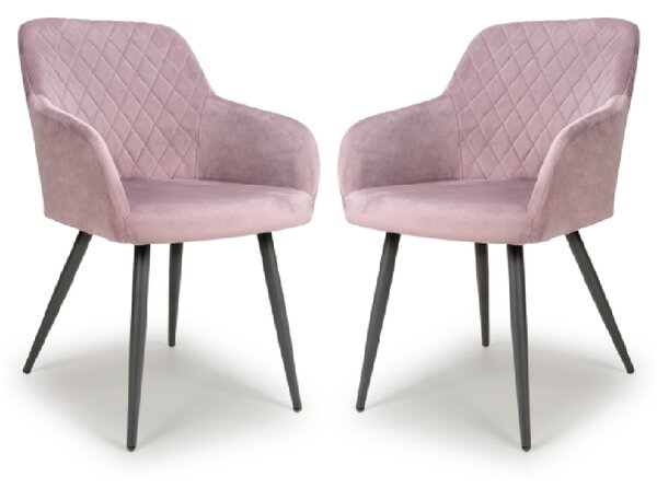 Menton Dusty Pink Velvet Dining Chairs With Black Legs In Pair