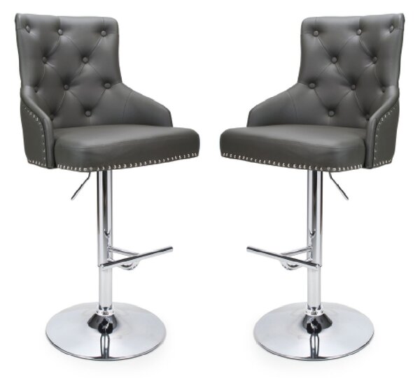 Rivne Graphite Grey Leather Bar Stools With Chrome Base In Pair