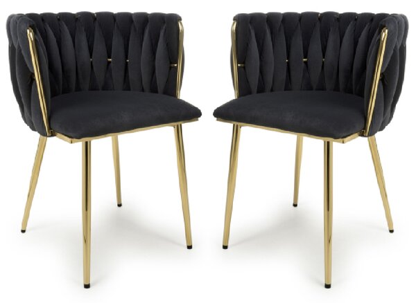 Oaklyn Black Velvet Dining Chairs With Gold Legs In Pair