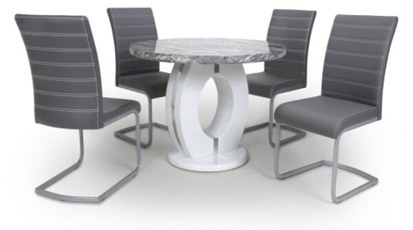 Naiva Grey Marble Round Dining Table With 4 Conary Grey Chairs