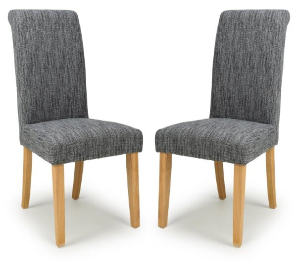 Camino Grey Fabric Dining Chairs With Natural Legs In Pair