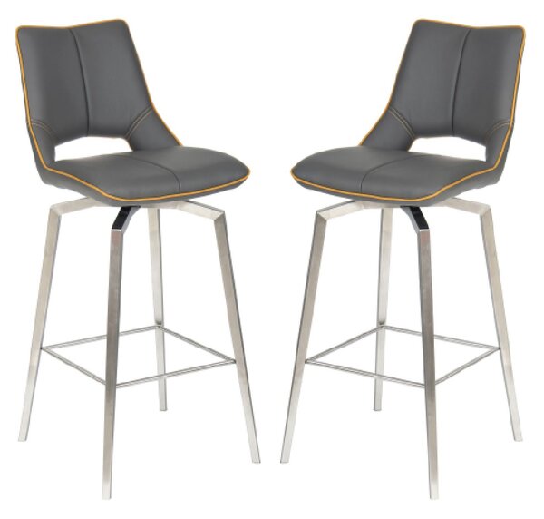 Mosul Graphite Grey Leather Bar Chairs With Steel Legs In Pair