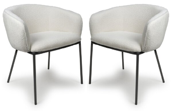 Langley White Fabric Dining Chairs With Black Legs In Pair