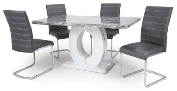 Naiva Grey Gloss Marble Dining Table With 4 Conary Grey Chairs