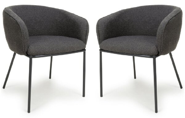 Langley Grey Fabric Dining Chairs With Black Legs In Pair