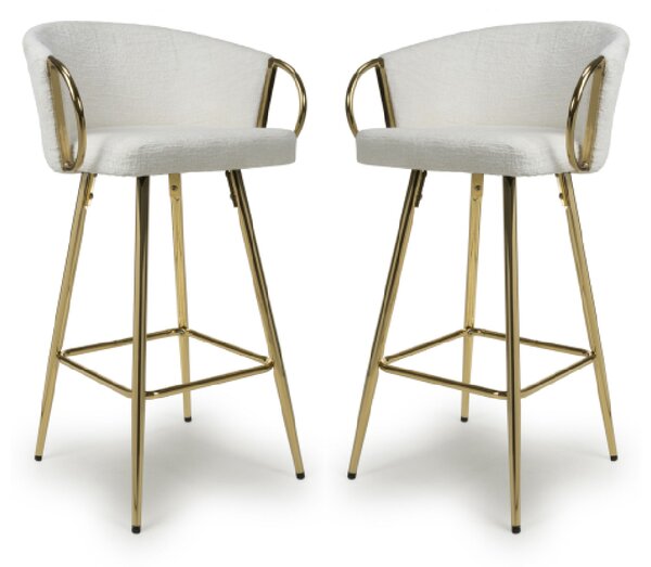 Visalia Cream Fabric Bar Stools With Gold Legs In Pair