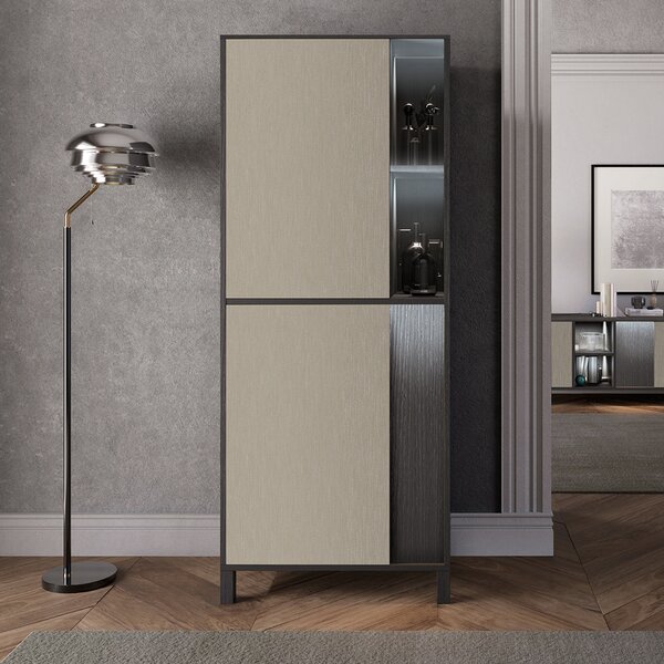 Venice Gloss Display Cabinet Left Hand 1 Door In Champagne LED