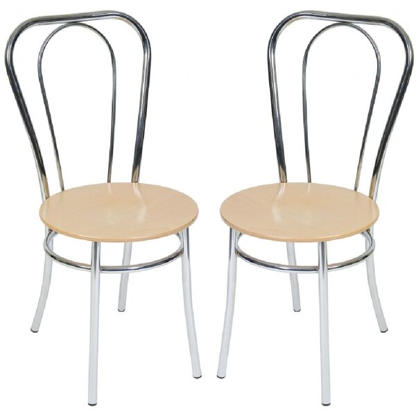 Beaufort Oak Wooden Bistro Chair With Chrome Frame In Pair