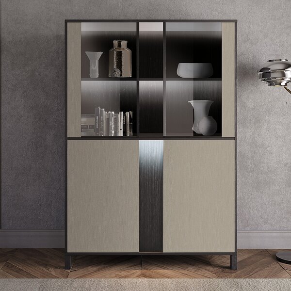 Venice High Gloss Display Cabinet 2 Doors In Champagne And LED