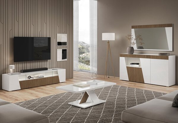 Enna Living Room Set With Sideboard In Gloss White And LED