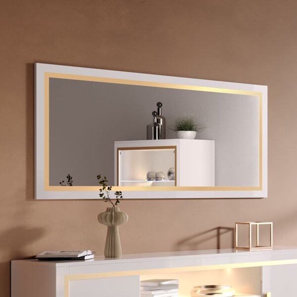 Geneva Small Bedroom Mirror In High Gloss White And Gold Frame