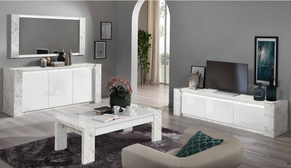 Attoria Living Room Set With Sideboard In White And LED