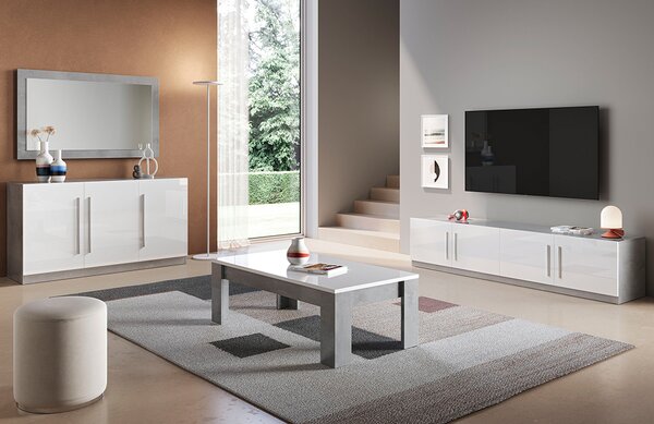 Breta Living Room Set With Sideboard In White And Grey Effect