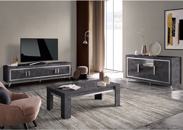 Sarver Living Room Set With Sideboard In Black And LED