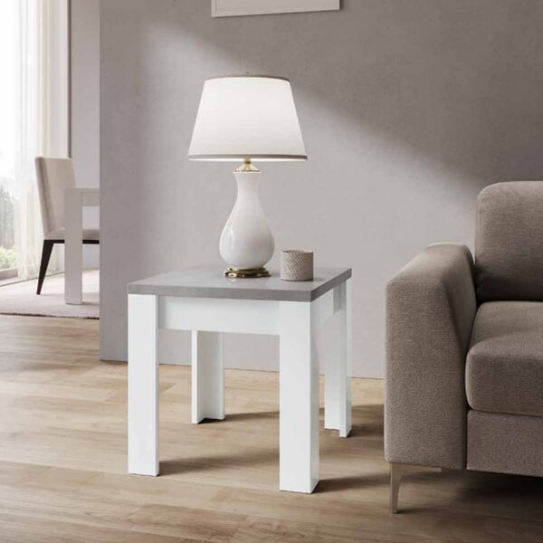 Skokie High Gloss Lamp Table In Grey Marble Effect And White