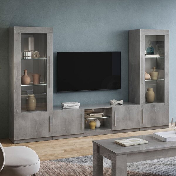 Breta Living Room Set With Display Cabinet In Grey Effect And LED