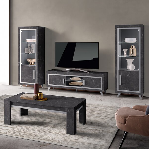 Sarver Living Room Set With Coffee Table In Black And LED