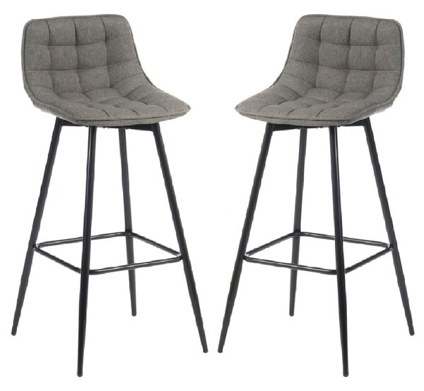 Quebec Grey Fabric Bar Stools With Black Legs In Pair