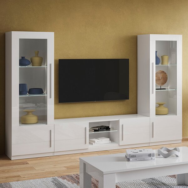 Breta Living Room Set With Display Cabinet In White And LED