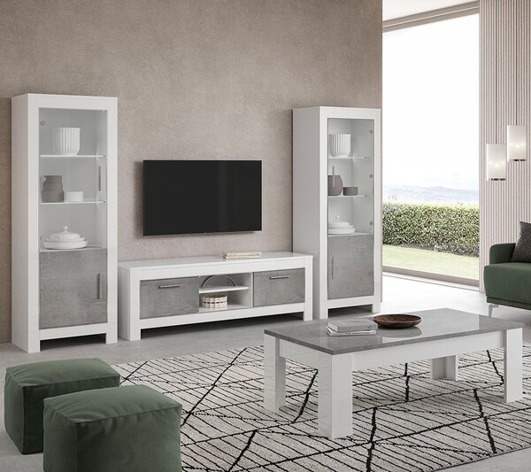 Lorenz Living Room Set With Coffee Table In Grey White And LED