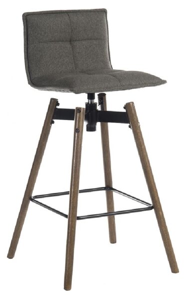 Silvis Fabric Barstool With Dark Wooden Legs In Grey