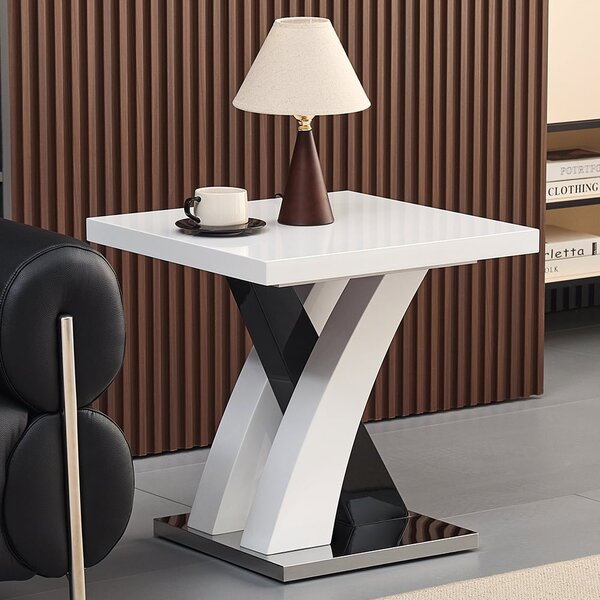 Axara High Gloss Lamp Table Square In White And Black