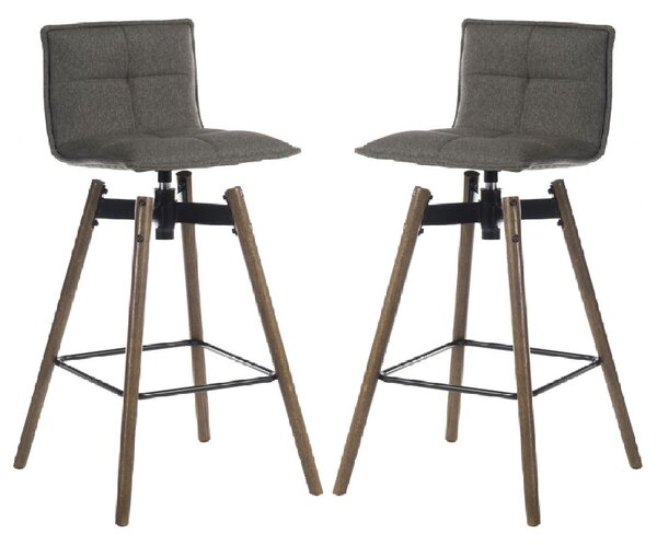 Silvis Grey Fabric Barstools With Dark Wooden Legs In Pair