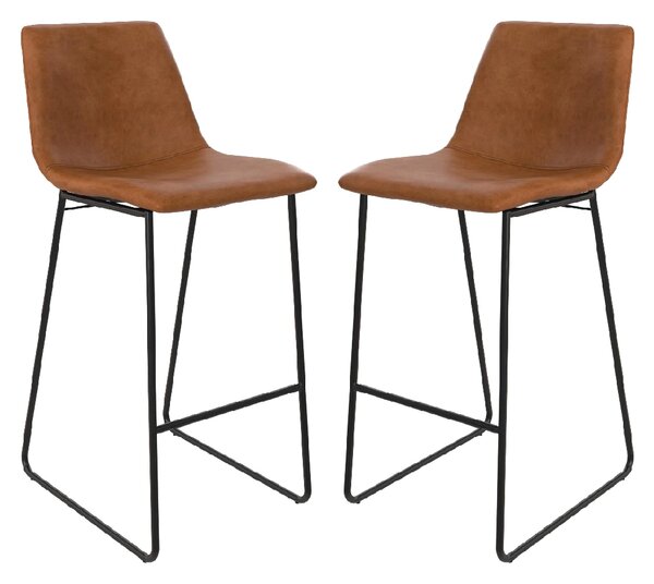 Berlin Caramel Maple PU Leather Bar Stools With Black Leg In Pair