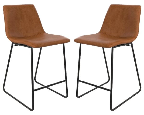 Berlin Caramel Maple PU Leather Bar Chairs With Black Leg In Pair