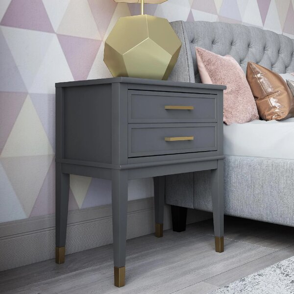 Wantagh Wooden End Table With 2 Drawers In Grey