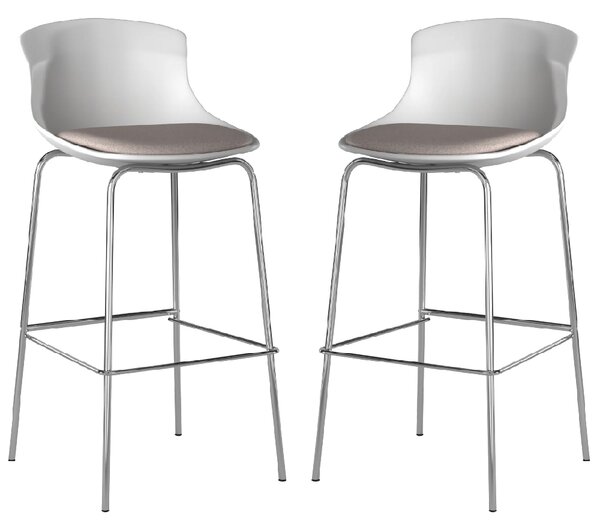 Hinton White Plastic Bar Stools With Fabric Seat In Pair