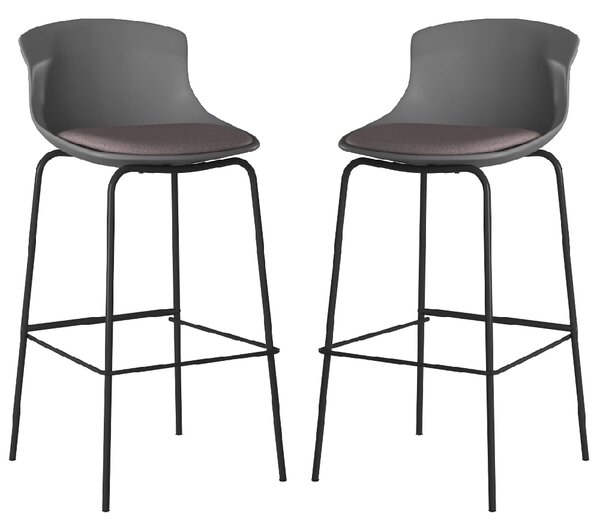 Hinton Grey Plastic Bar Stools With Fabric Seat In Pair