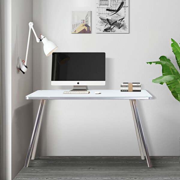 Abilene White Glass Rectanguler Laptop Desk With Chrome Legs