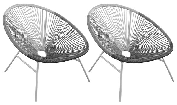 Tampere Black And Grey Woven Resin Outdoor Lounge Chair In Pair