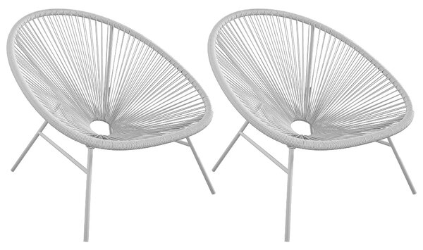 Tampere Light Grey Woven Resin Outdoor Lounge Chair In Pair