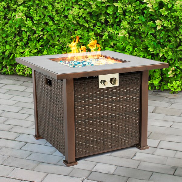 Odenton Glass Burning Fire Pit With Grilling In Brown Rattan