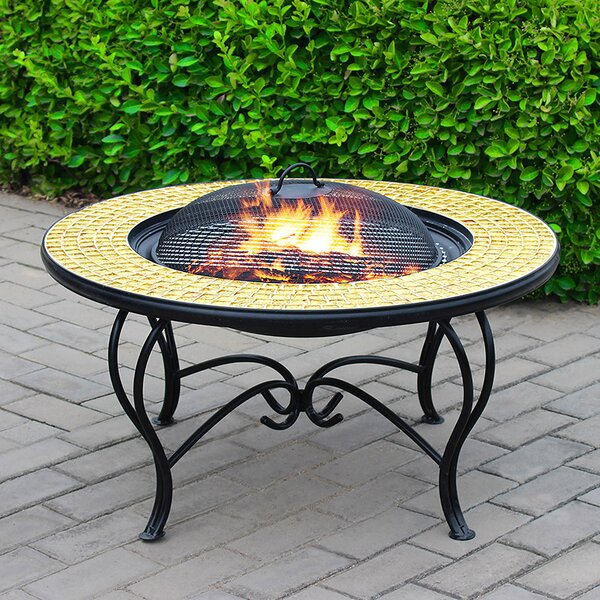 Sahuarita Fax Stone Burning Fire Pit With Grilling In Gold Black