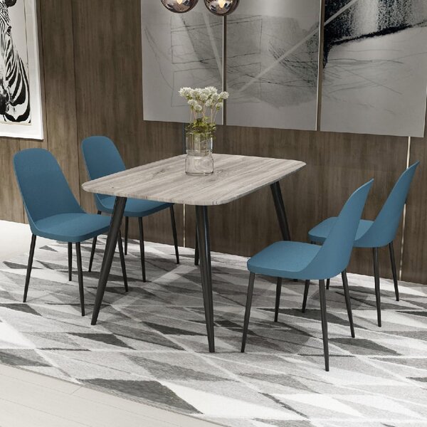 Arta Grey Wooden Dining Table 4 Curve Plastic Blue Chairs