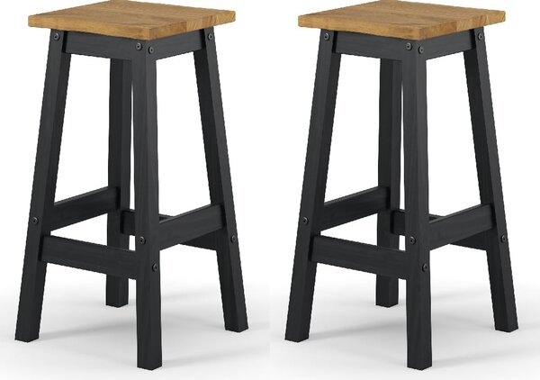 Consett Black And Oak Wooden Bar Stools In Pair