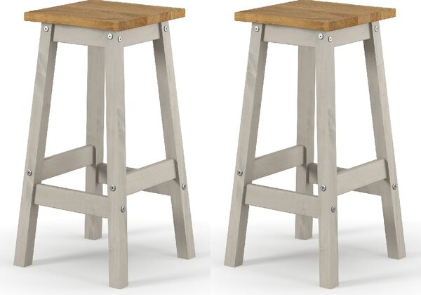 Consett Grey And Oak Wooden Bar Stools In Pair