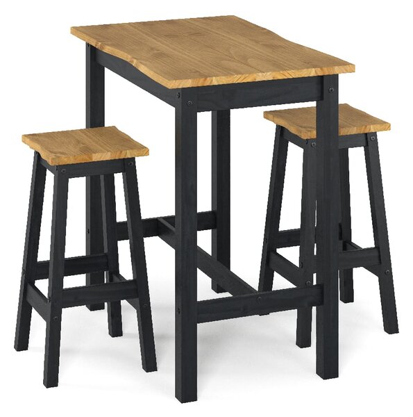 Consett Wooden Large Bar Table With 2 Stools In Black And Oak